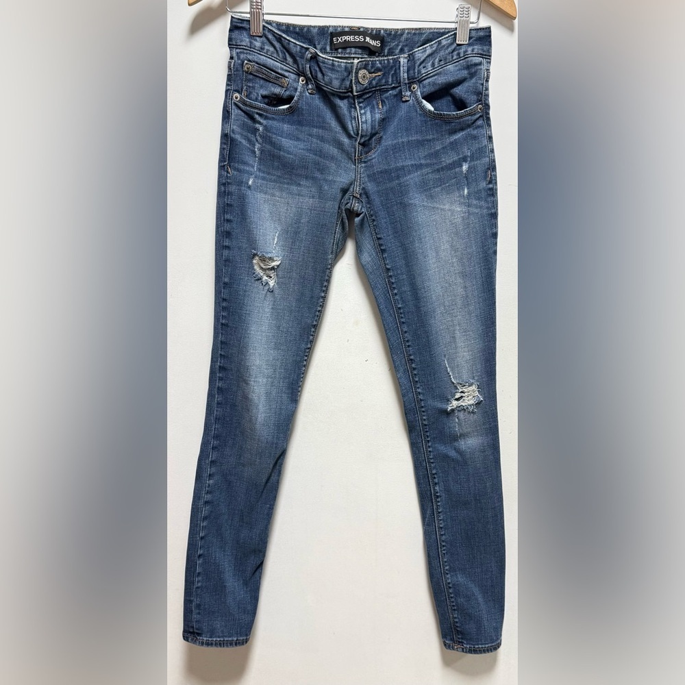 Express Blue Distressed Leggings Low Rise Jeans